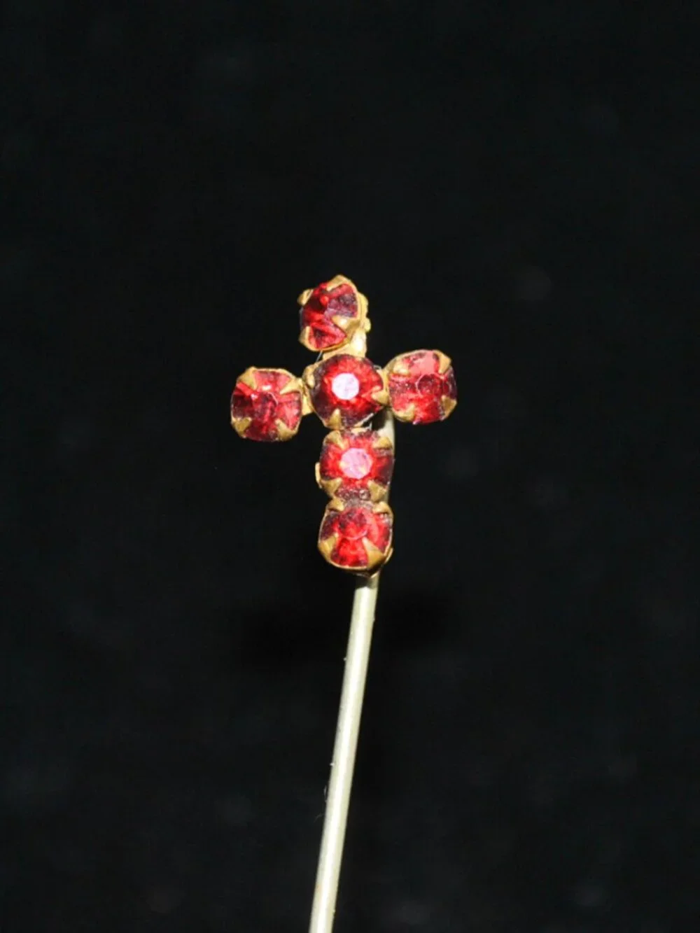Antique Red Paste Glass Cross Stick / Tie Pin
